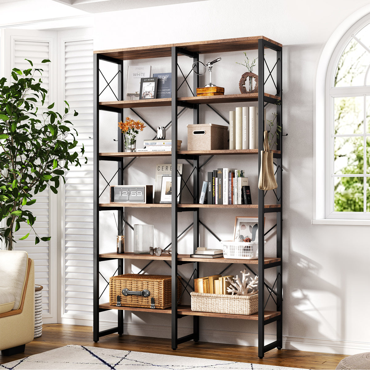 80.7 Double Wide 6-Shelf Bookcase Industrial Metal Storage Shelf