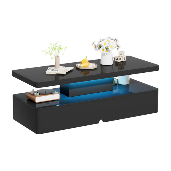 Modern Stylish Double-Layer High Gloss Coffee Table with LED Light