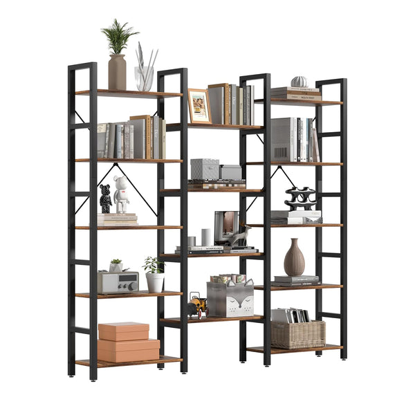 Triple Wide 5/6-Tier Industrial Vintage Style Corner Bookshelf