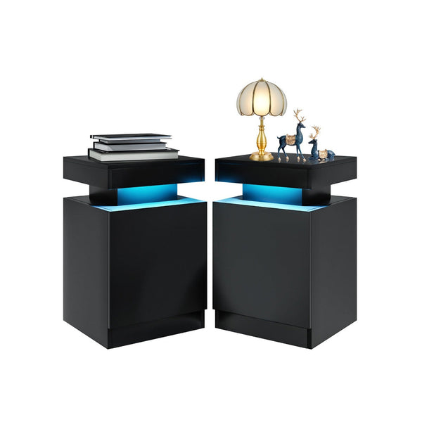 Modern Nightstand Set of 2 with LED Light & Storage Cabinet