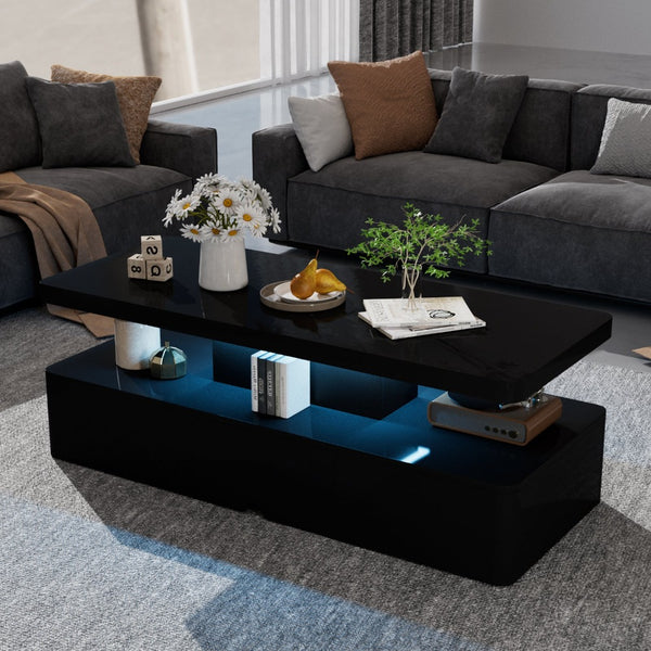 Modern Stylish High Gloss Coffee Table with 16 Colors LED Lights