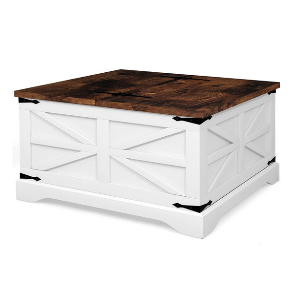 Farmhouse Square Wood Coffee Table with Large Storage Space