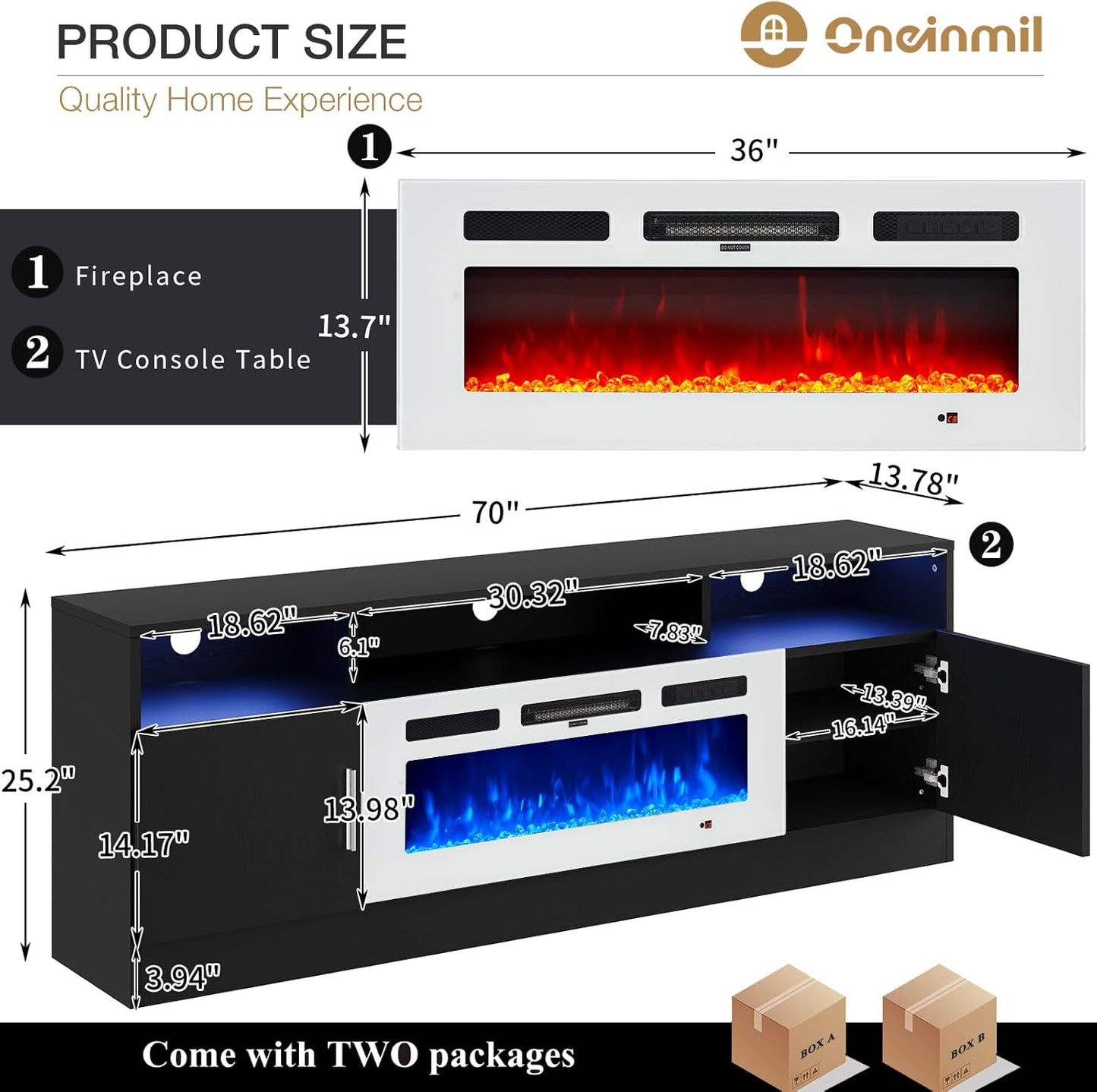 
                  
                    70" Modern High Gloss TV Stand with 36" Electric Fireplace, 2 Tier Entertainment Center with LED Lights, for TVs Up to 80"
                  
                