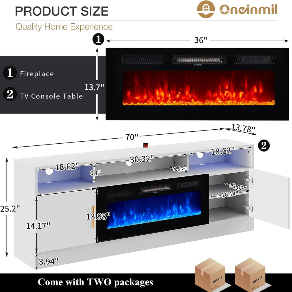 
                  
                    70" Modern High Gloss TV Stand with 36" Electric Fireplace, 2 Tier Entertainment Center with LED Lights, for TVs Up to 80"
                  
                