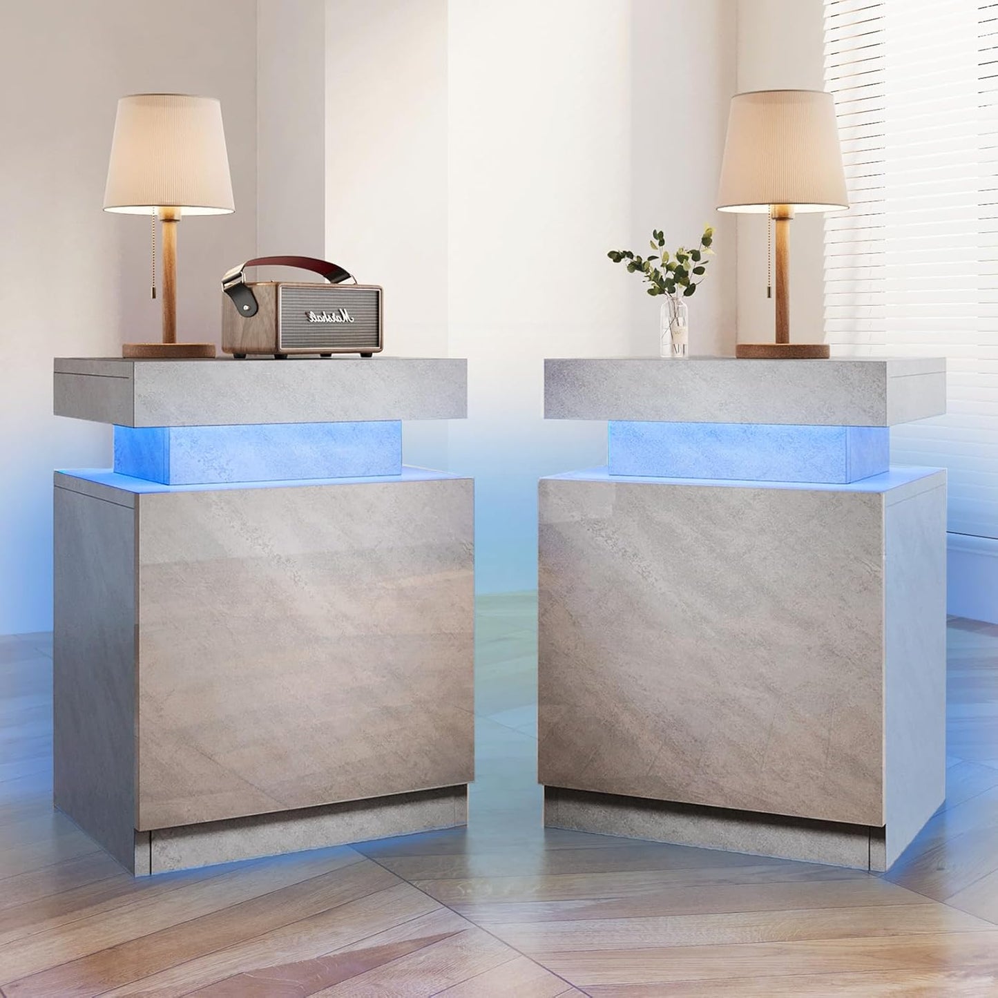 
                  
                    Modern LED Nightstand, Bedside Table with LED Lights and Storage Cabinet, Set of 2
                  
                