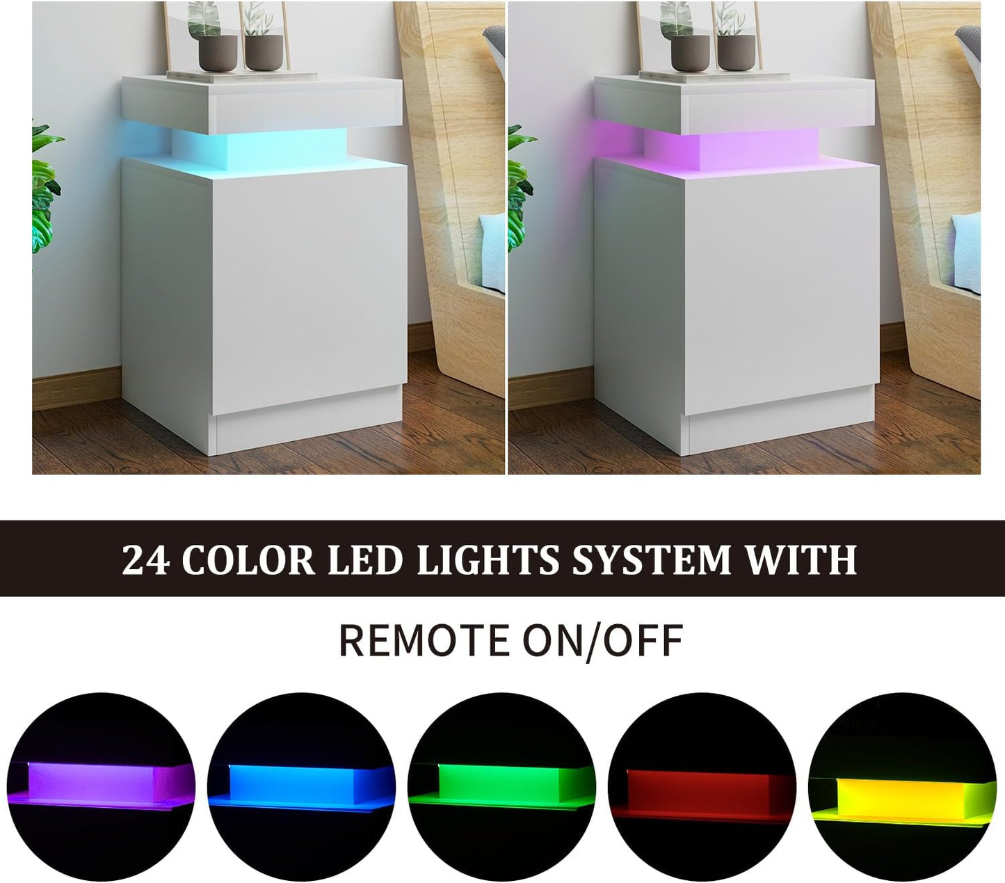 
                  
                    Modern LED Nightstand, Bedside Table with LED Lights and Storage Cabinet, Set of 2
                  
                