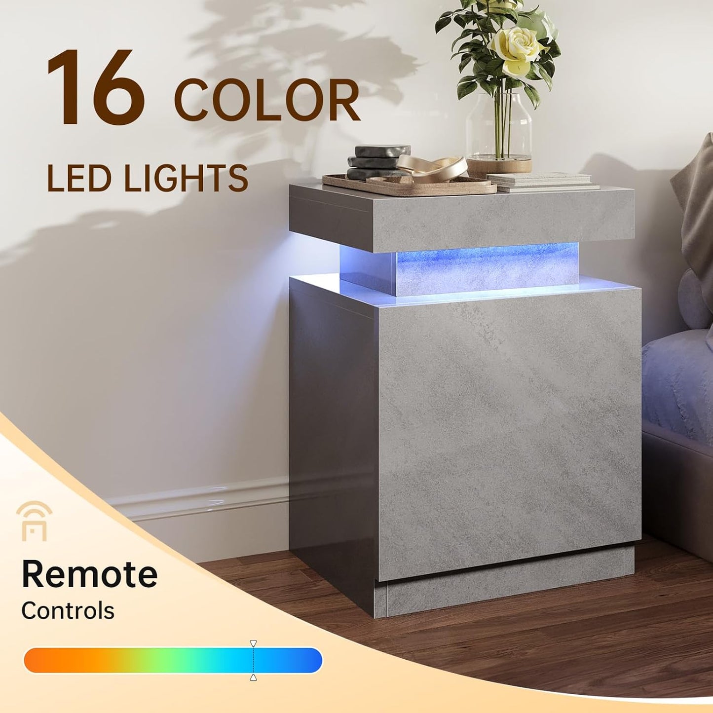 
                  
                    Modern LED Nightstand, Bedside Table with LED Lights and Storage Cabinet, Set of 2
                  
                