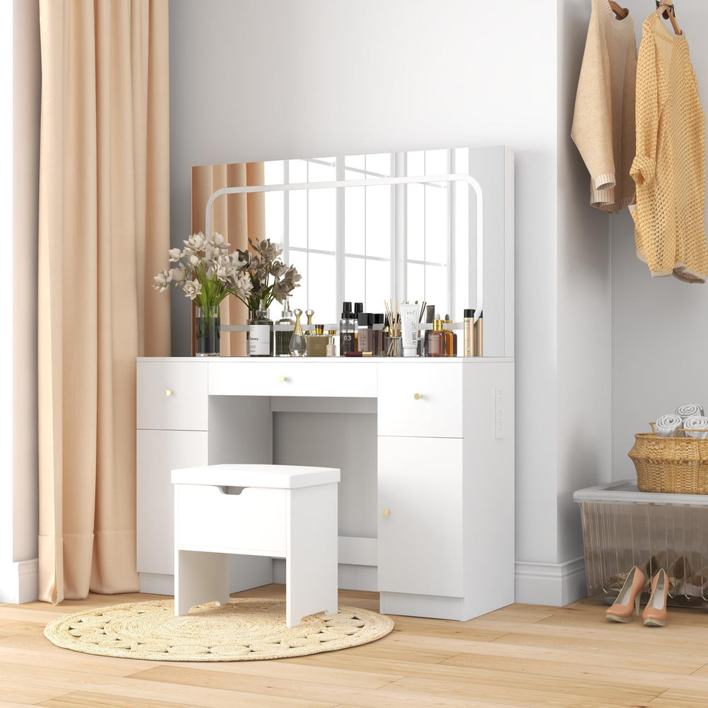 Amazon.com - Dressing Table Girls Dressing Table Set Solid Wood Make Up  Table with Large Storage Bedroom Furniture (Mirror+Dressing Stool) (Color :  White, Size : 120x40x75cm)