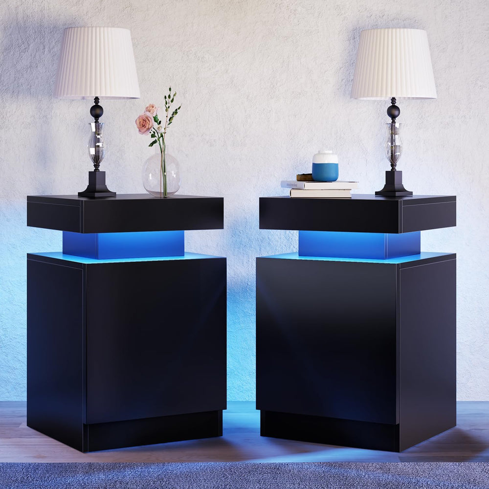 
                  
                    Modern LED Nightstand, Bedside Table with LED Lights and Storage Cabinet, Set of 2
                  
                