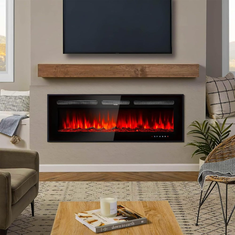 50 inch Recessed / Wall Mounted Electric Fireplace, 750W/1500W, Remout ...