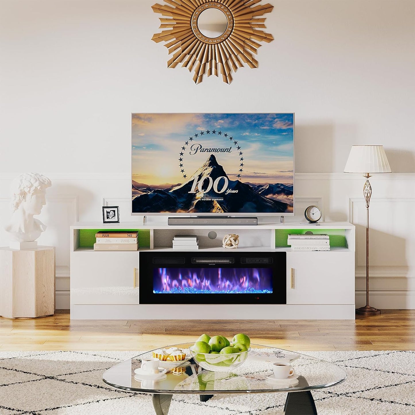 
                  
                    70" Modern High Gloss TV Stand with 36" Electric Fireplace, 2 Tier Entertainment Center with LED Lights, for TVs Up to 80"
                  
                