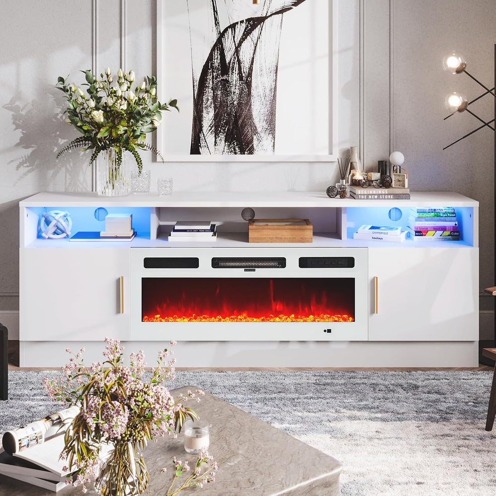 
                  
                    70" Modern High Gloss TV Stand with 36" Electric Fireplace, 2 Tier Entertainment Center with LED Lights, for TVs Up to 80"
                  
                