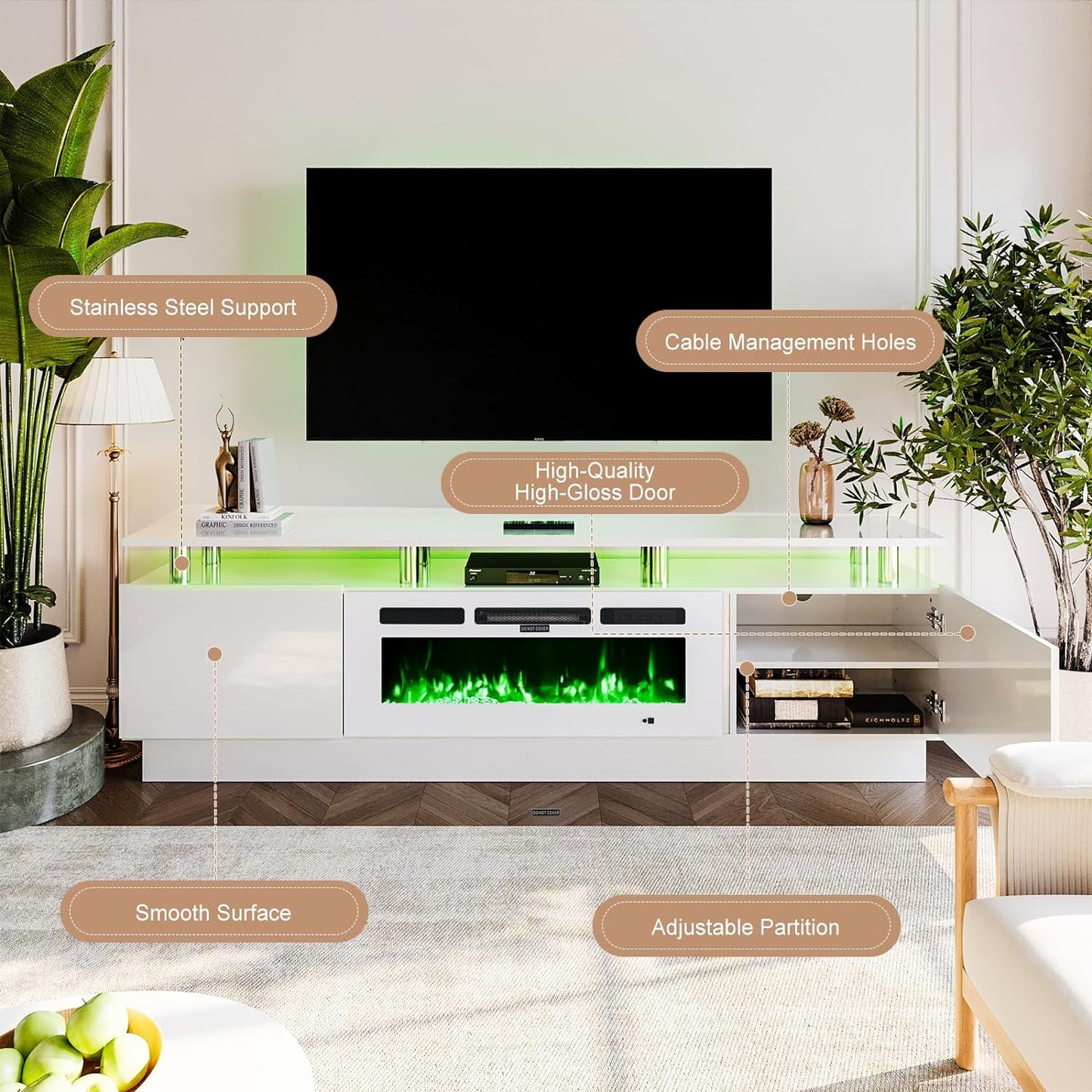 
                  
                    2 Tiers Modern High Gloss TV Stand with 750W/1500W 36" Electric Fireplace
                  
                