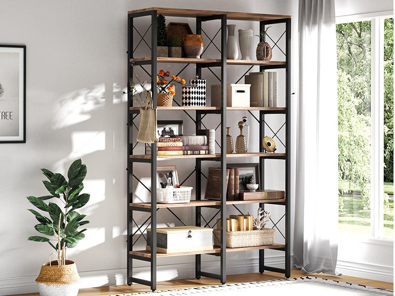 80.7 Double Wide 6-Shelf Bookcase Industrial Metal Storage Shelf