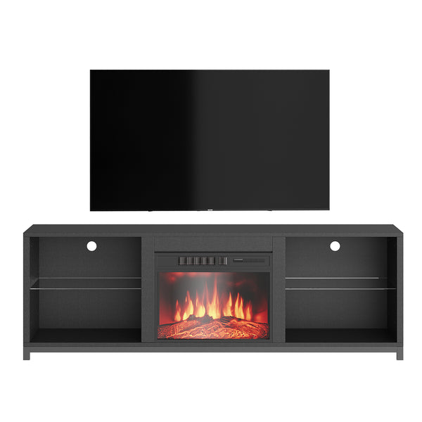 68" Modern LED  Fireplace TV Stand with Adjustable Glass Shelves