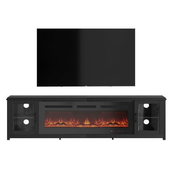 80" Large Modern Fireplace TV Stand with Glass Door Cabinet